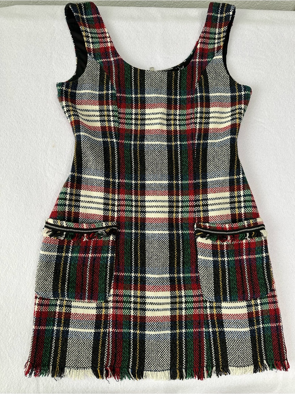 Zara TRF Tweed Pinafore Mini Shift Dress Wool Dark Academia Clueless Preppy M